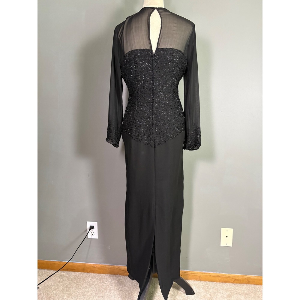 Vintage JMD New York Silk Maxi Dress S Black Beaded Sheer Evening Gown Formal - Picture 3 of 8